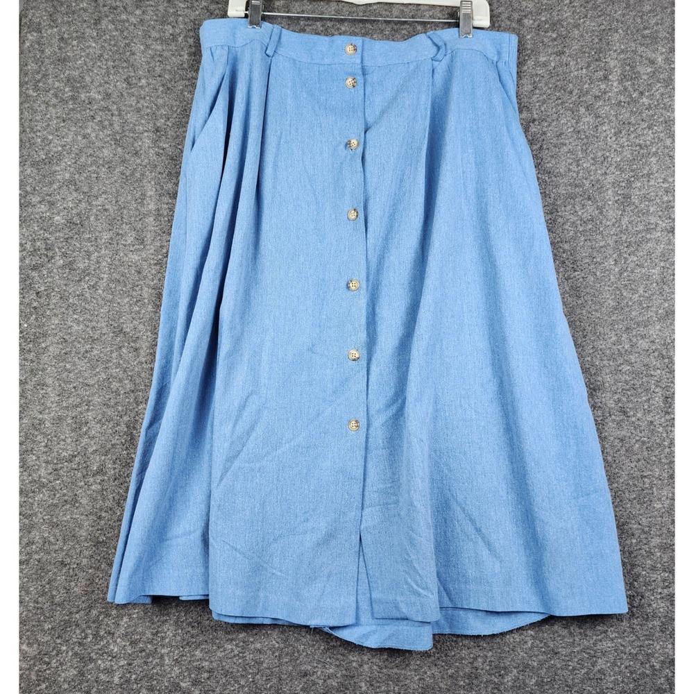 Southern Lady Button Front Skirt‎ Womens 20 Cotton Blend Chambray Midi Raw Hem